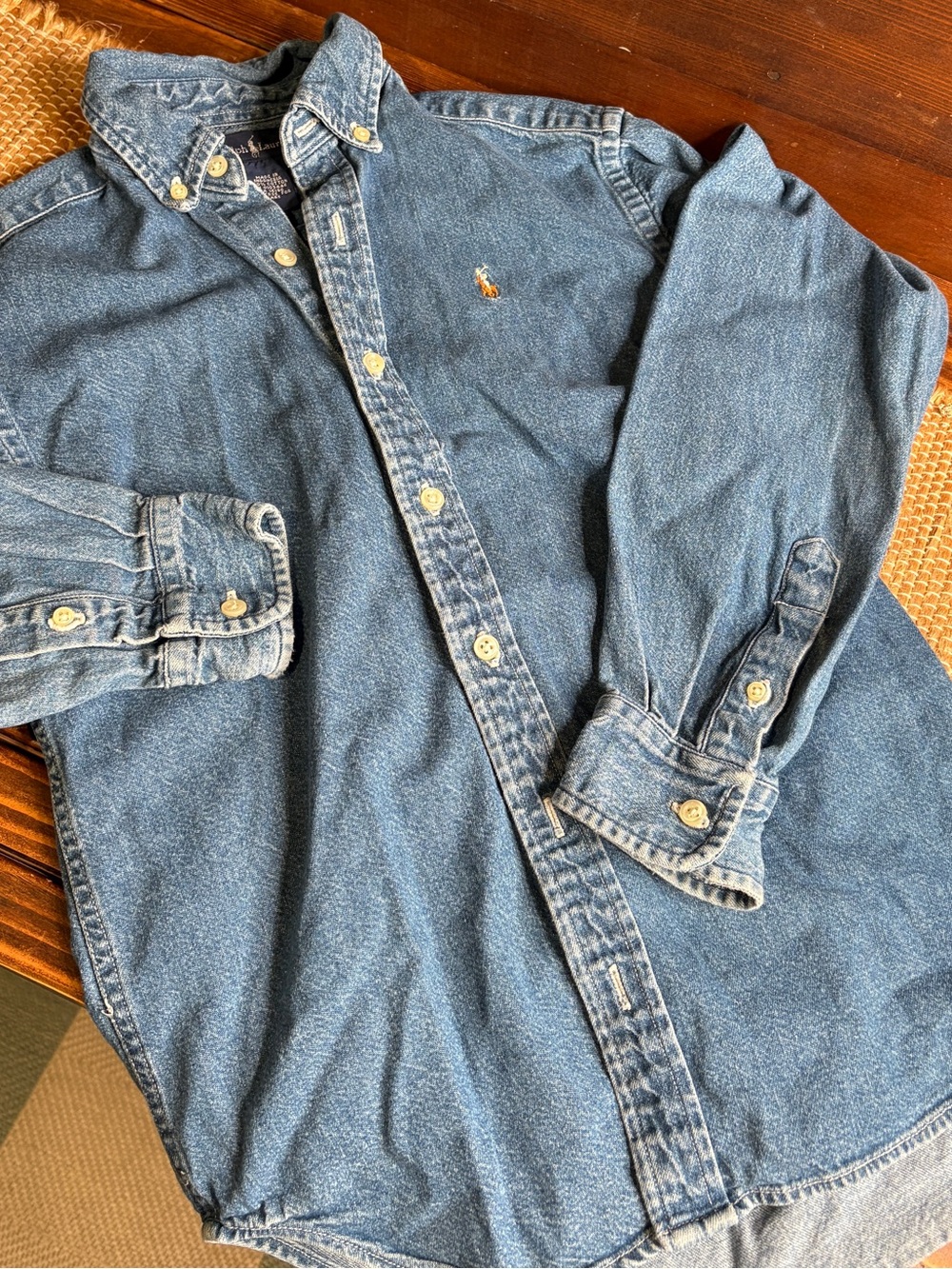 Vintage Ralph Lauren Denim Button Down Shirt Size Small Youth